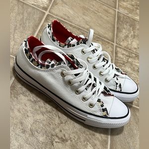Cheetah print white and red converse